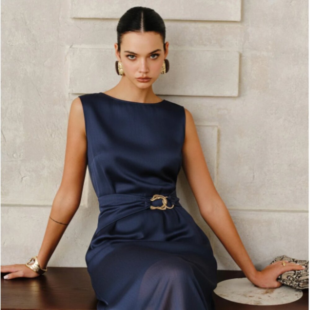 Commense Navy Blue Midi Dress